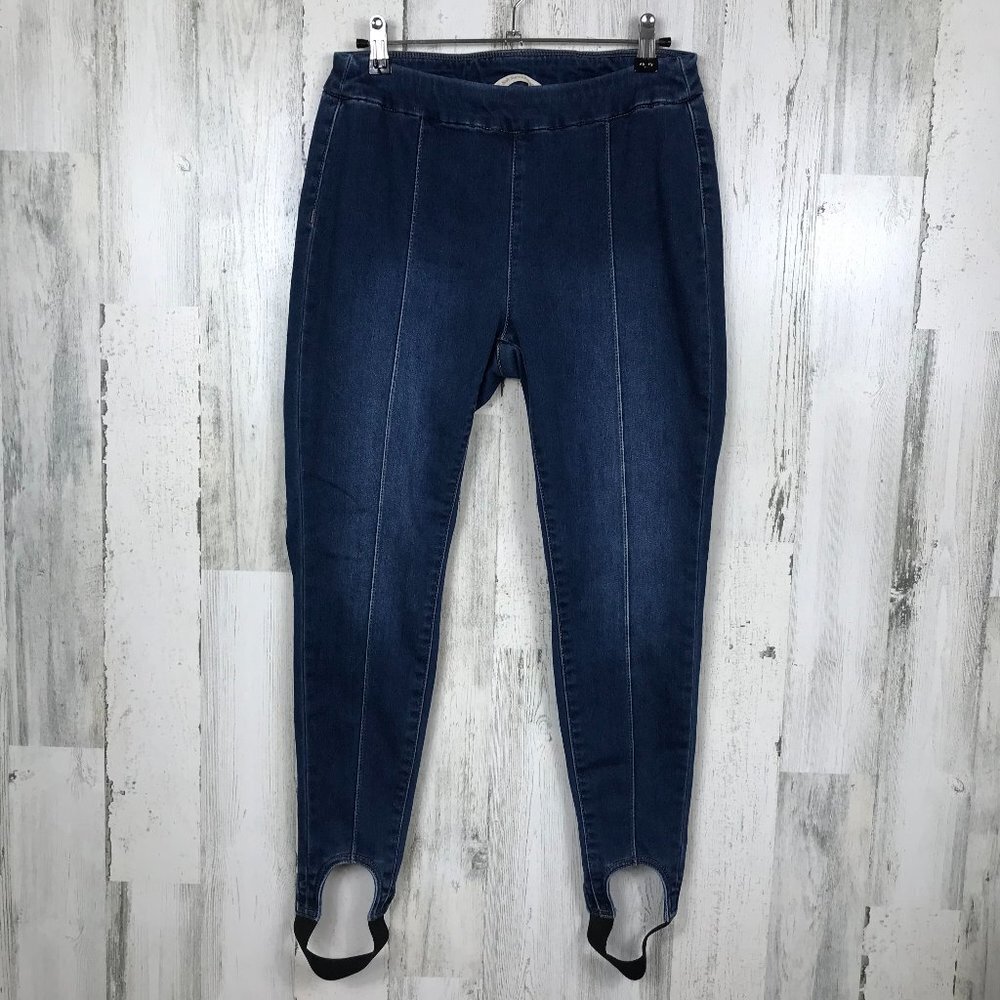 Soft Surroundings stirrup pant Denim Lean Line pull‎ on dark wash stretch PS